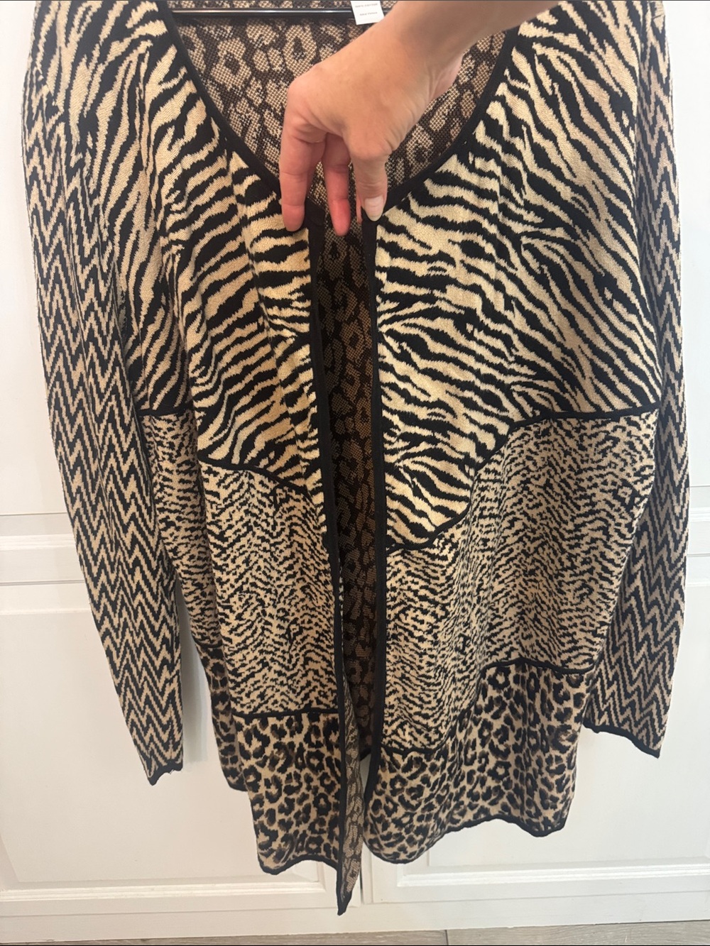 Chico's Mixed Animal Print Open Cardigan in Tan and Black Size XL 100% cotton - Picture 5 of 6